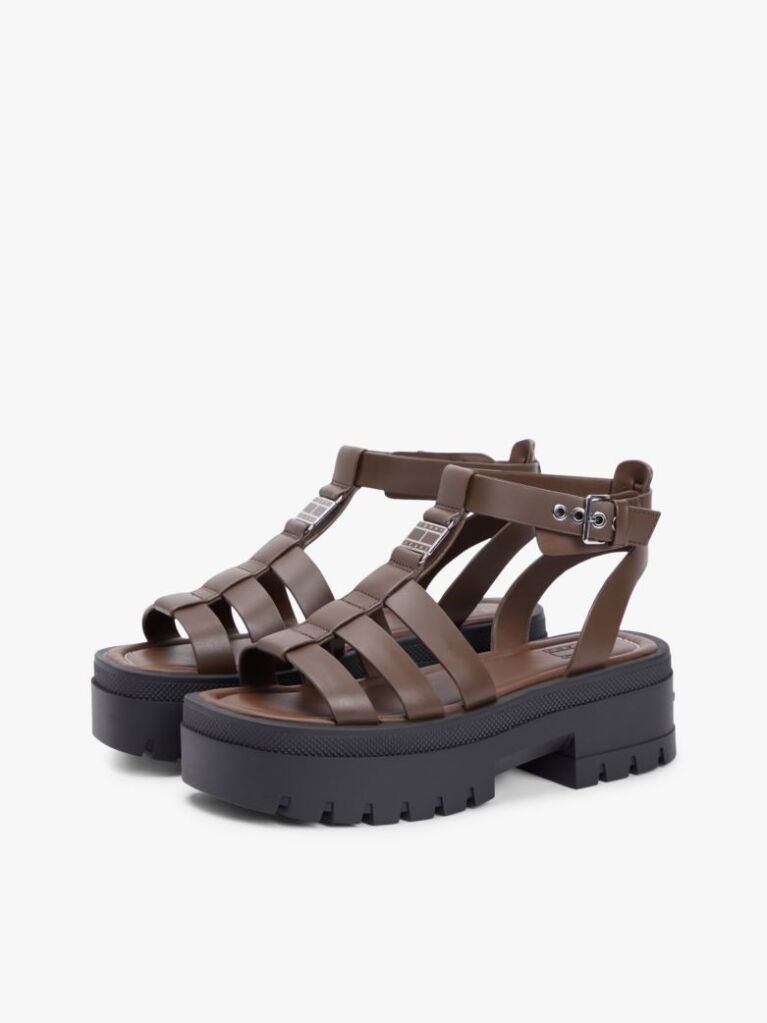 Brown Leather Chunky Cleat Fisherman Sandals  Women