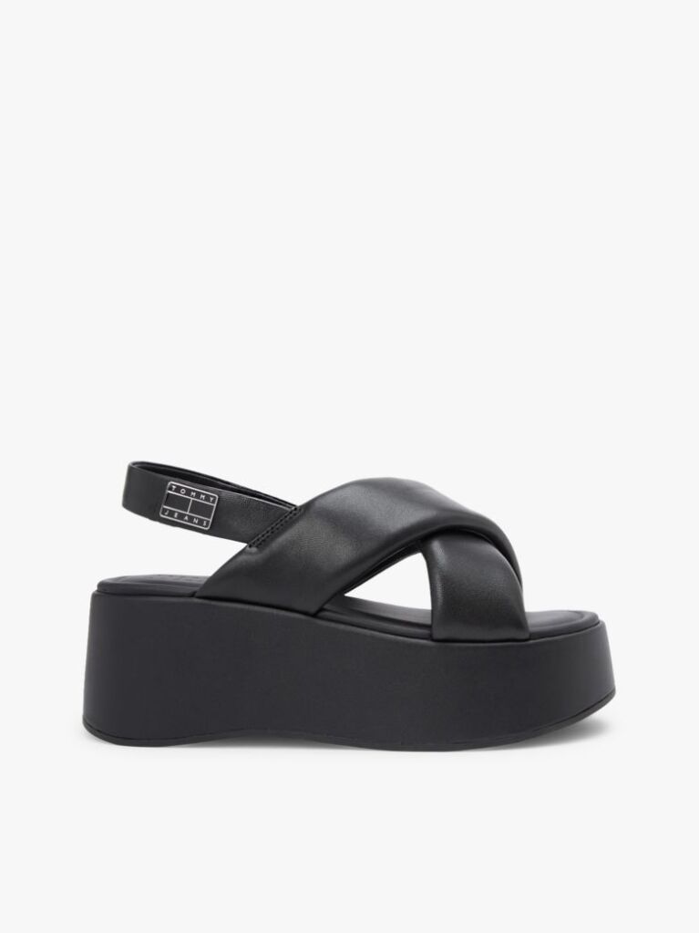 Black Padded Strap Wedge Sandals  Women