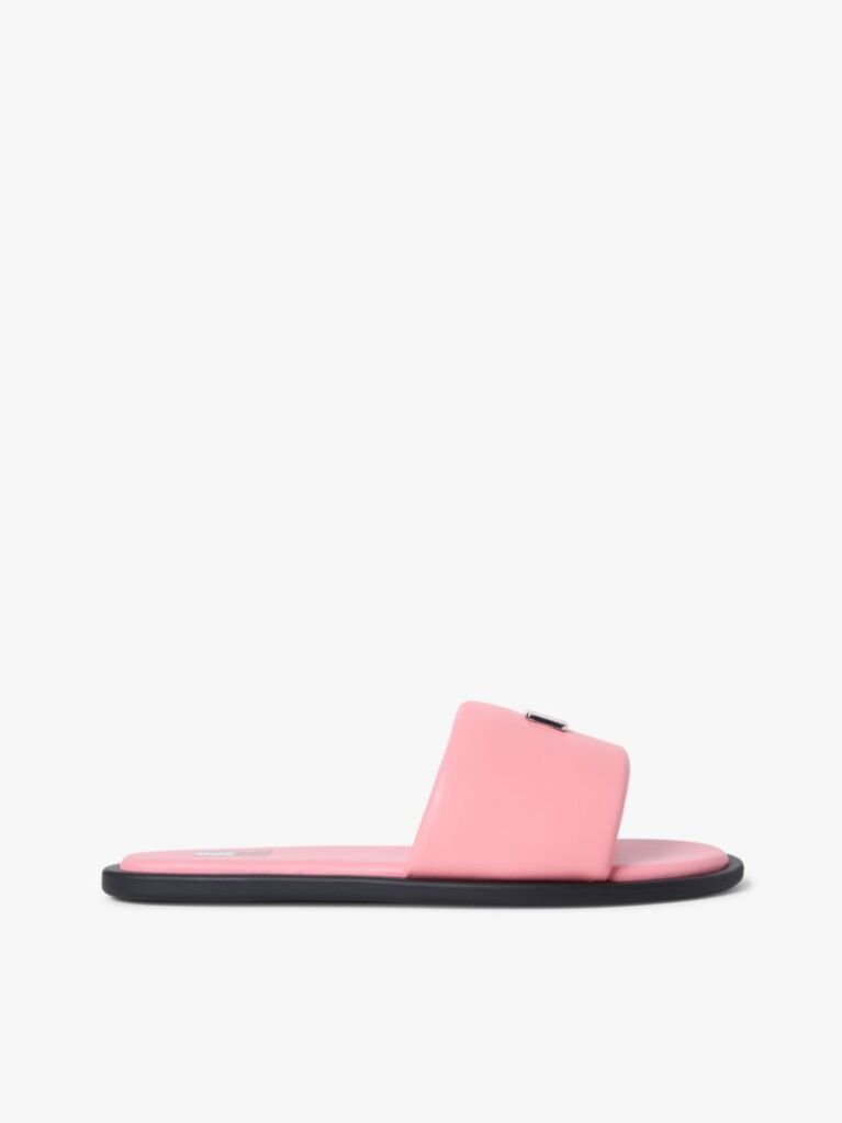 Pink Leather Padded Strap Slides  Women