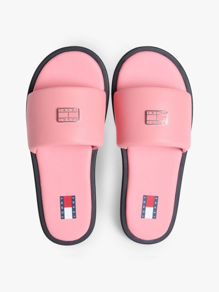 Pink Leather Padded Strap Slides  Women