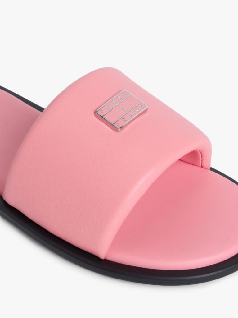Pink Leather Padded Strap Slides  Women