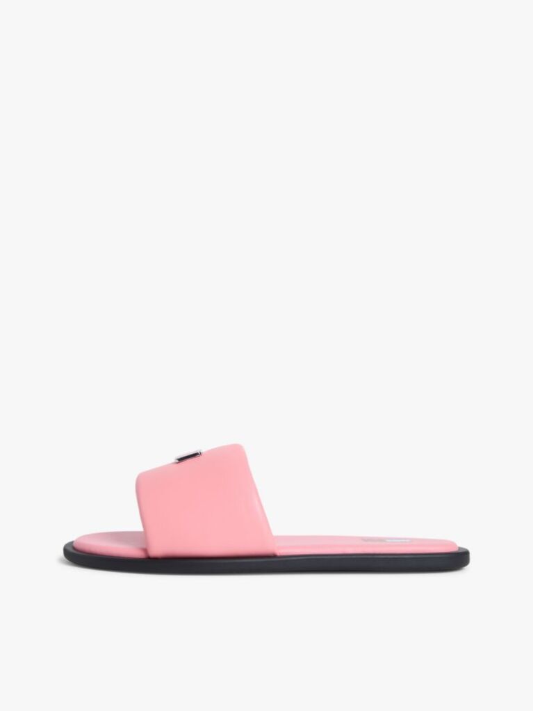 Pink Leather Padded Strap Slides  Women