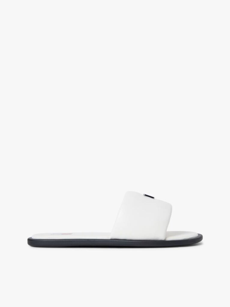 White Leather Padded Strap Slides  Women