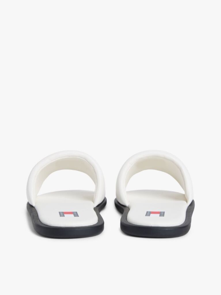 White Leather Padded Strap Slides  Women