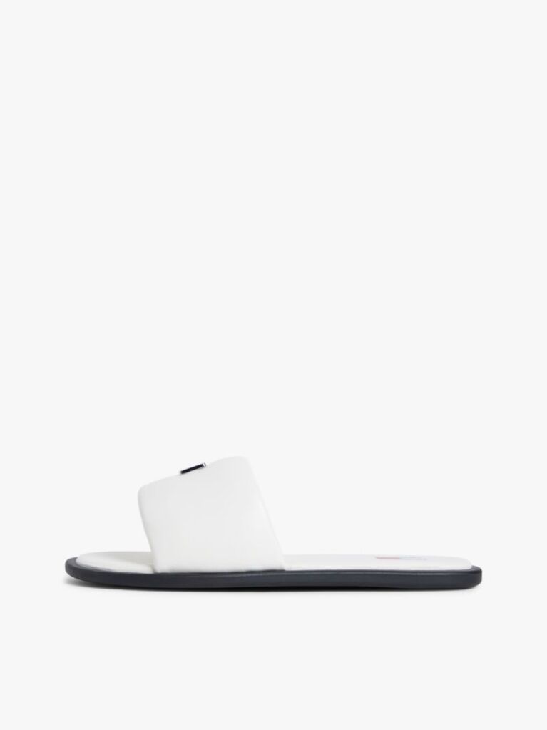 White Leather Padded Strap Slides  Women
