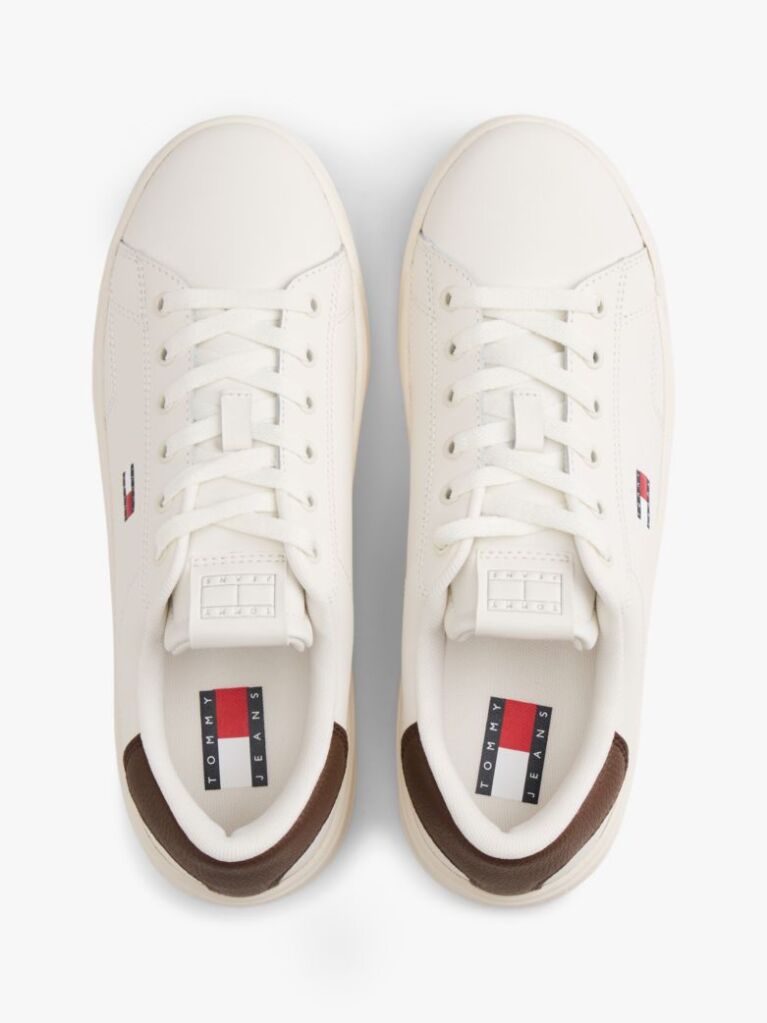 Beige Debossed Logo Cupsole Trainers With Leather  Women