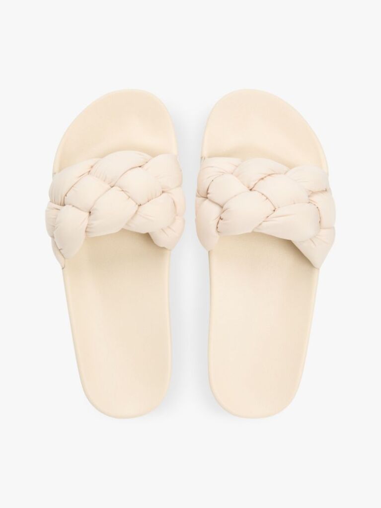 Beige Braided Padded Strap Slides  Women