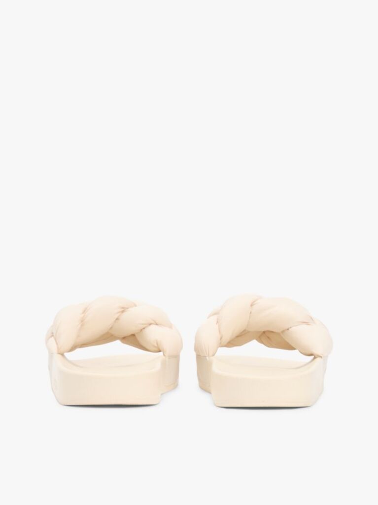 Beige Braided Padded Strap Slides  Women