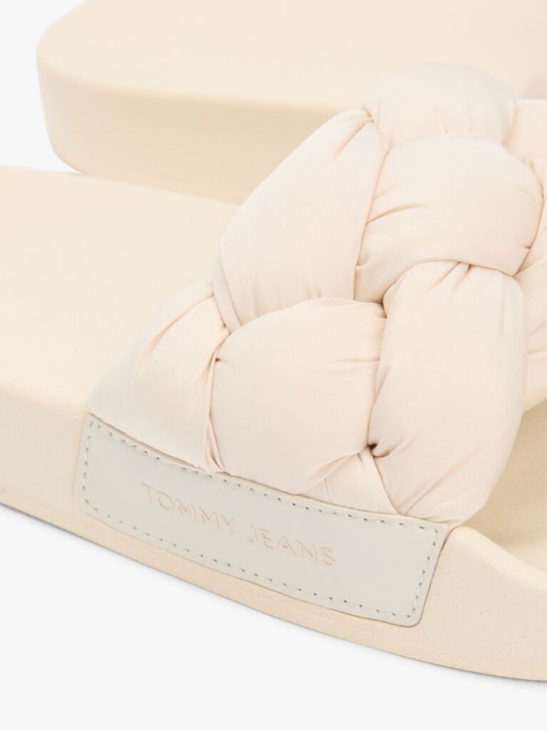 Beige Braided Padded Strap Slides  Women