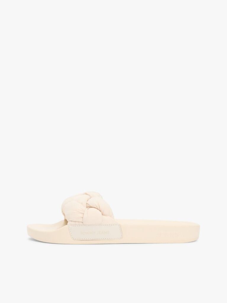 Beige Braided Padded Strap Slides  Women