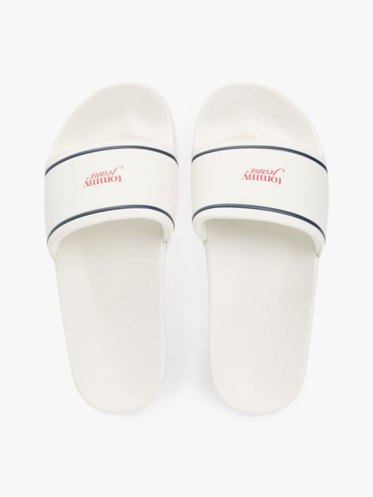 White Logo Contoured Pool Slides  Women