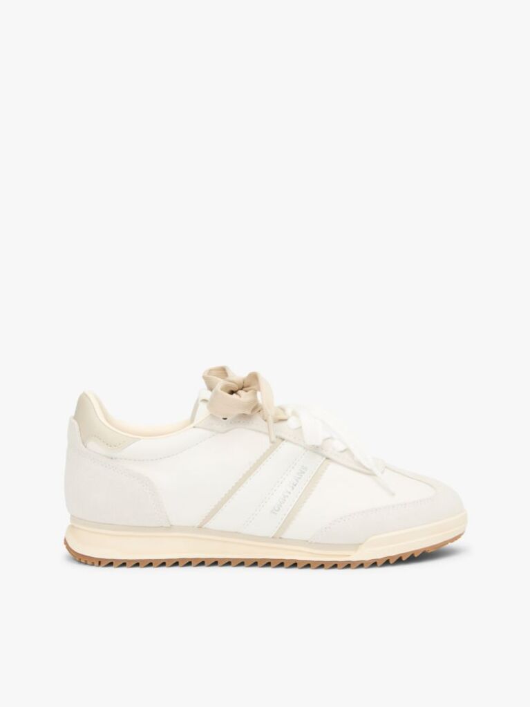 Beige Leather Low Profile Serrated Trainers  Women
