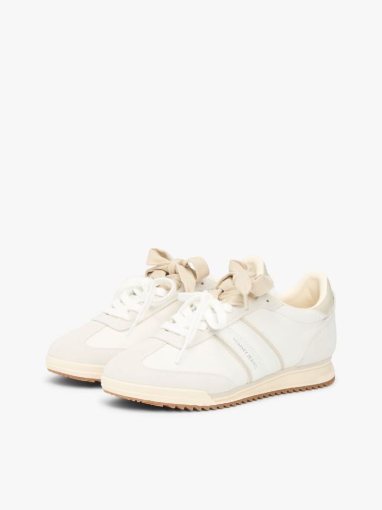 Beige Leather Low Profile Serrated Trainers  Women