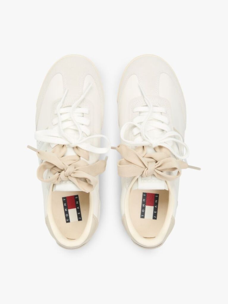 Beige Leather Low Profile Serrated Trainers  Women