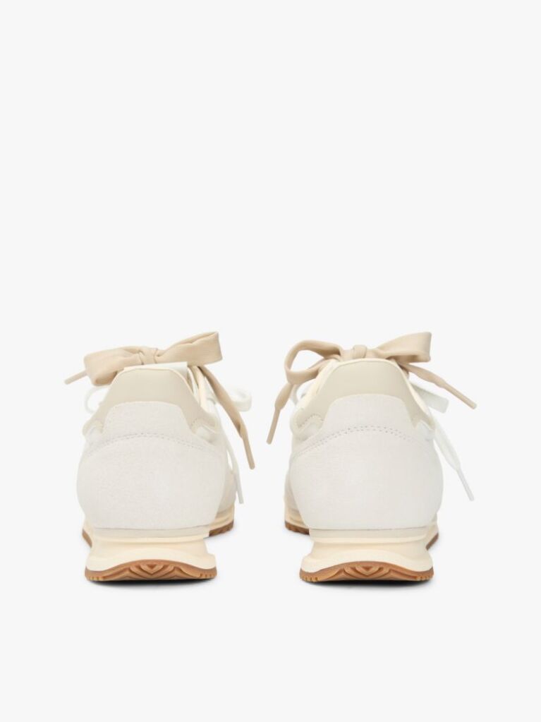 Beige Leather Low Profile Serrated Trainers  Women