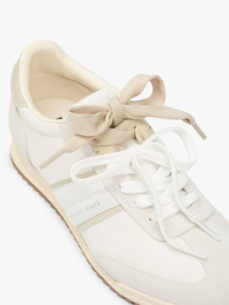 Beige Leather Low Profile Serrated Trainers  Women