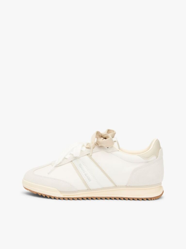 Beige Leather Low Profile Serrated Trainers  Women