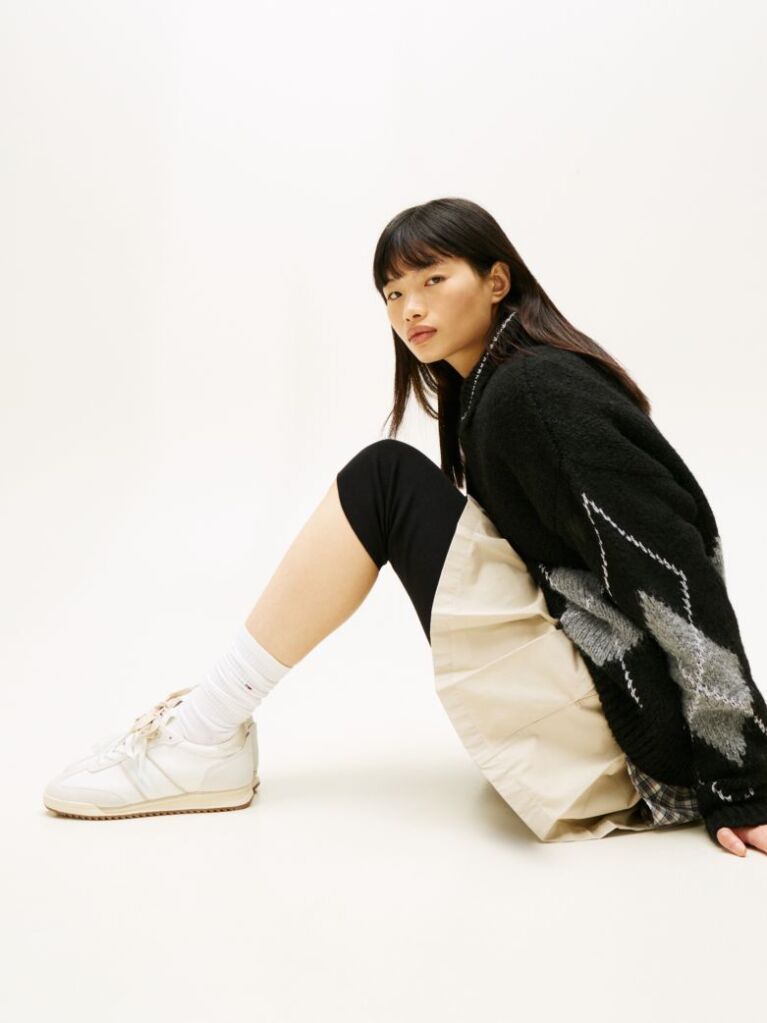 Beige Leather Low Profile Serrated Trainers  Women