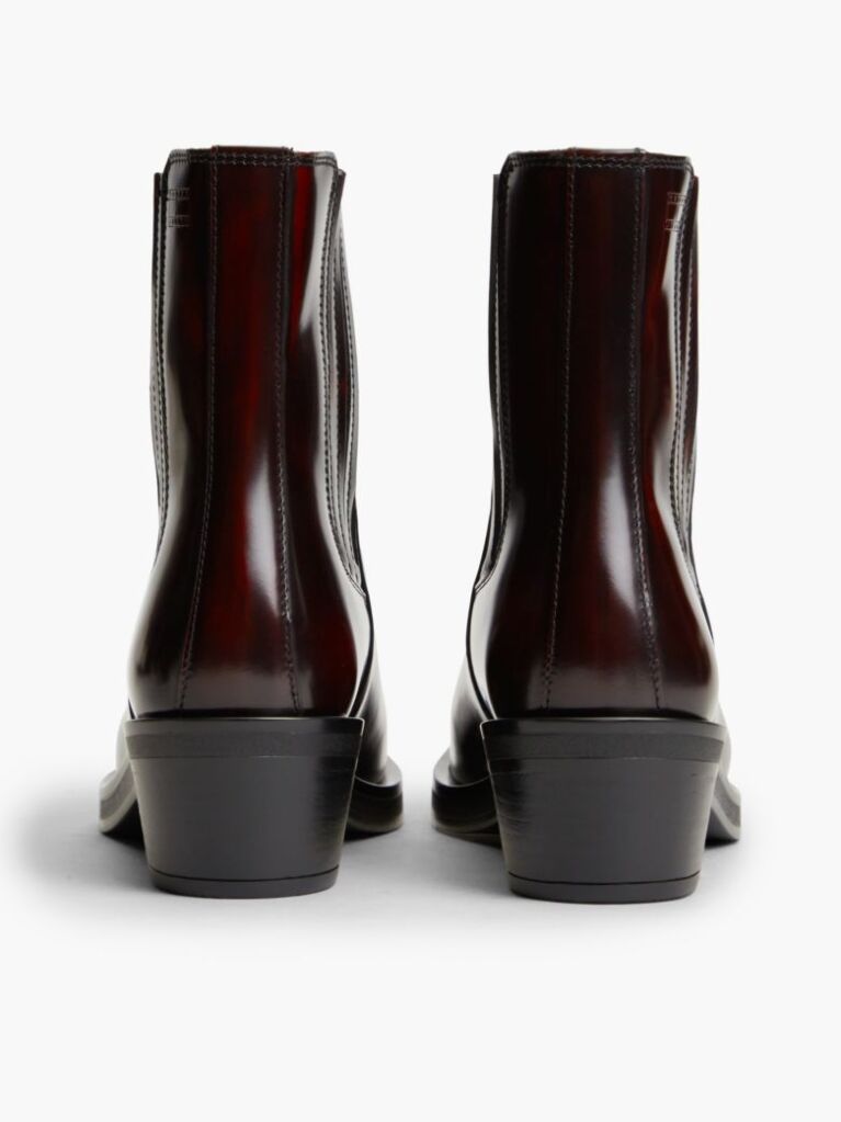 Red Leather Embossed Logo Western Boots  Women