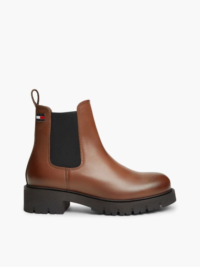 Brown Leather Cleat Chelsea Boots  Women