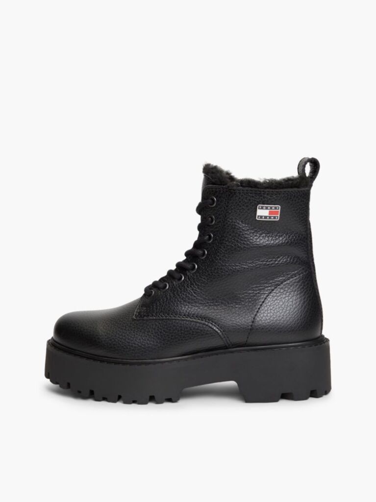 Black Archive Leather Warm Lined Platform Lace-Up Boots  Women