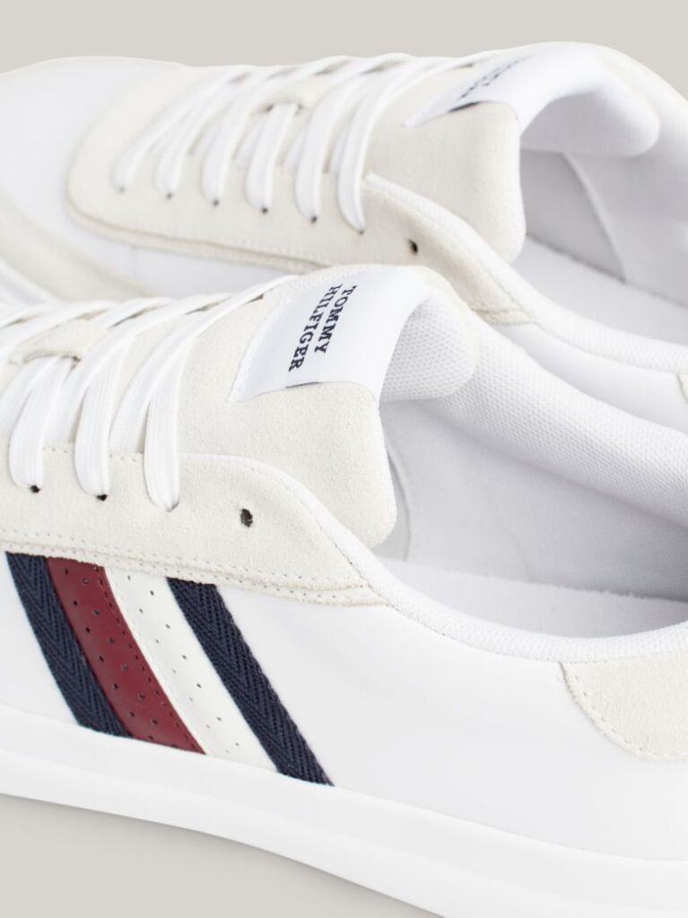 White Leather Signature Tape Trainers  Men