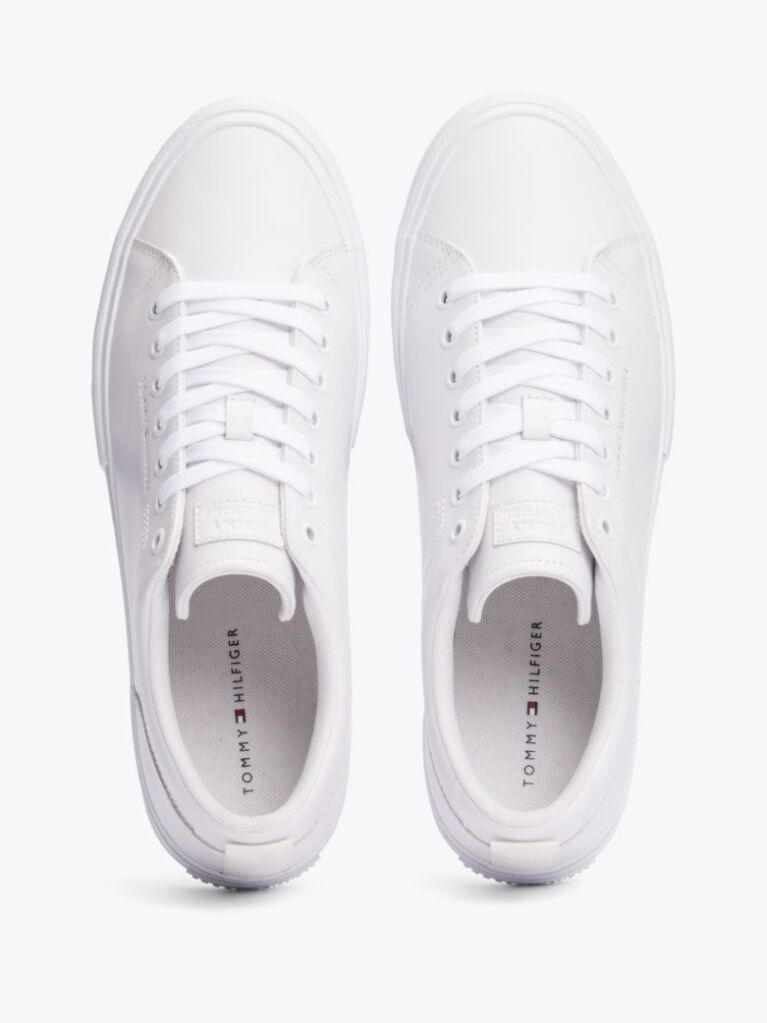 Άσπρο Δετά Δερμάτινα Sneakers Με Λογότυπο  Άνδρες