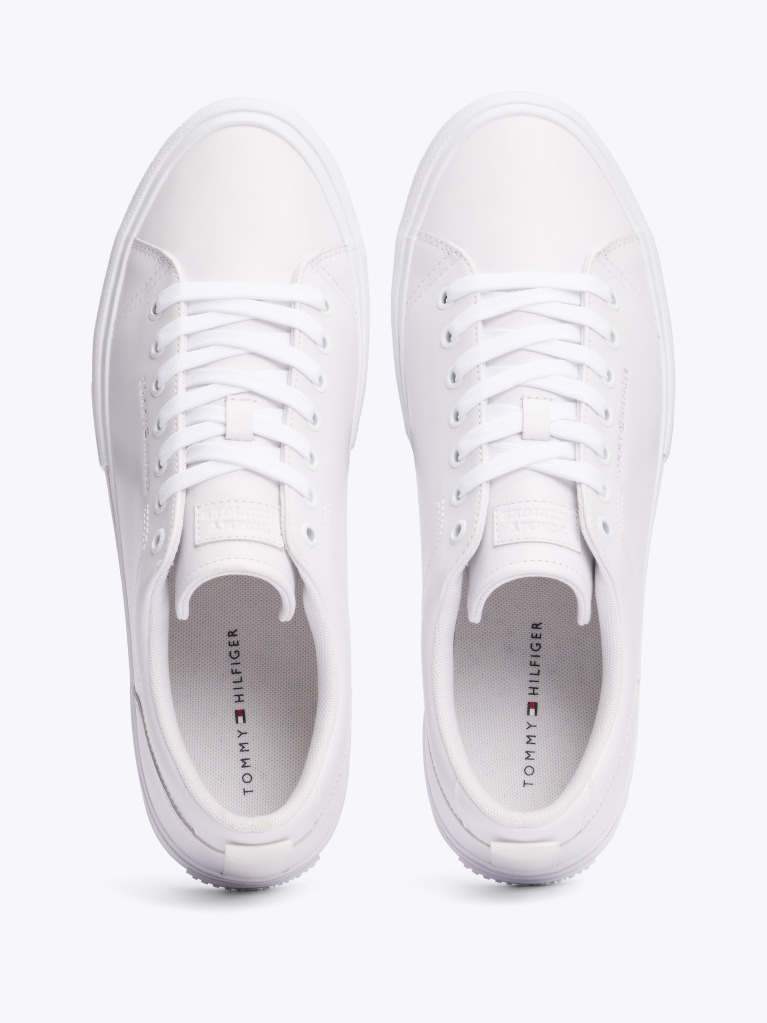 Άσπρο Δετά Δερμάτινα Sneakers Με Λογότυπο  Άνδρες