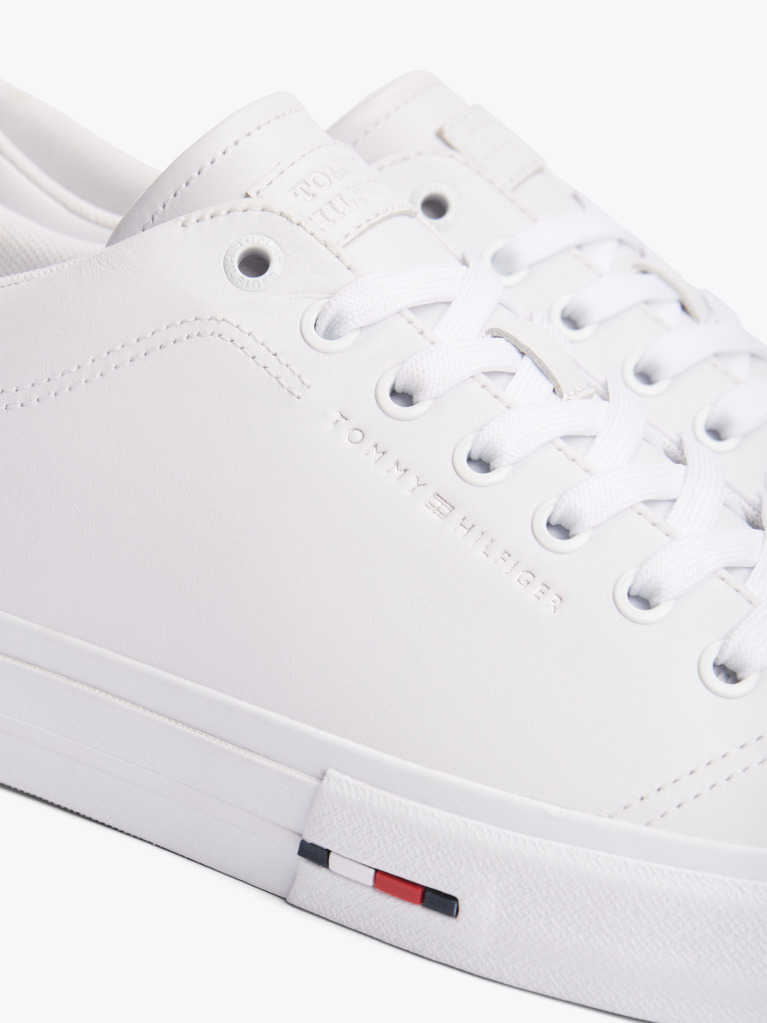 Άσπρο Δετά Δερμάτινα Sneakers Με Λογότυπο  Άνδρες
