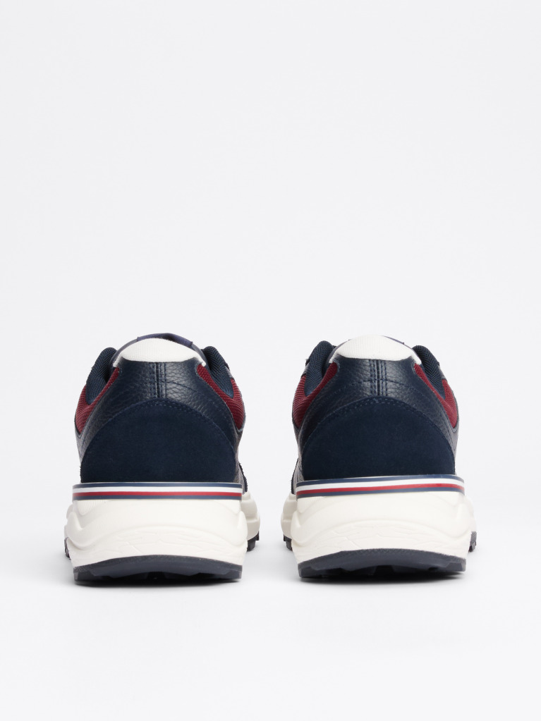 Blue Mixed Texture Leather Trainers  Men