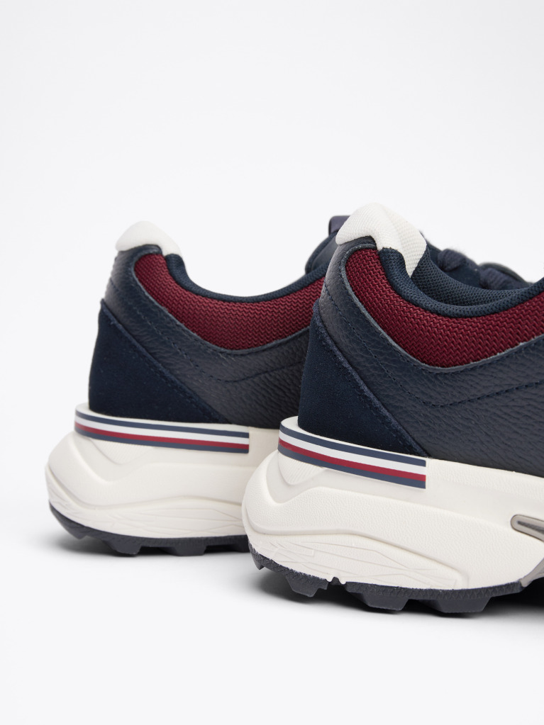 Blue Mixed Texture Leather Trainers  Men