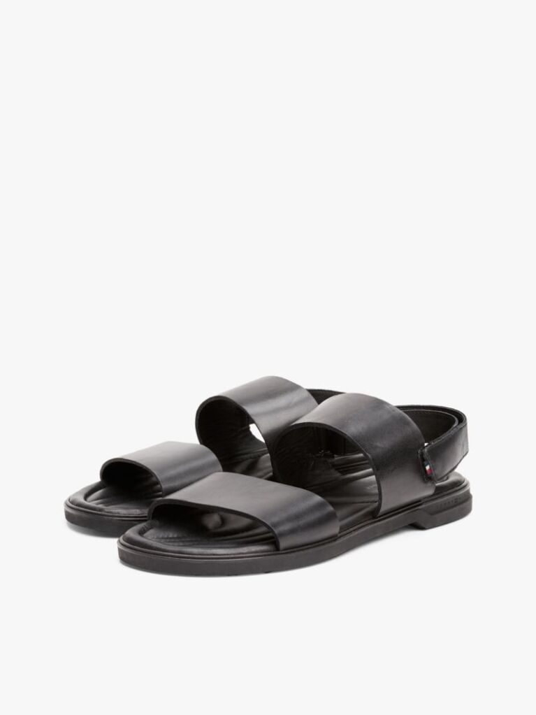 Black Double Strap Signature Leather Sandals  Men