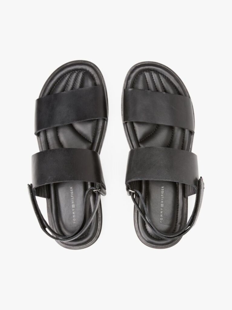 Black Double Strap Signature Leather Sandals  Men