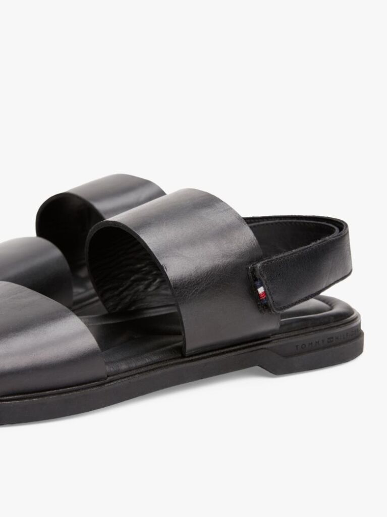 Black Double Strap Signature Leather Sandals  Men
