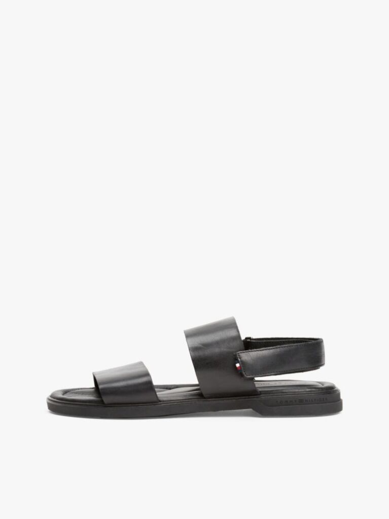 Black Double Strap Signature Leather Sandals  Men