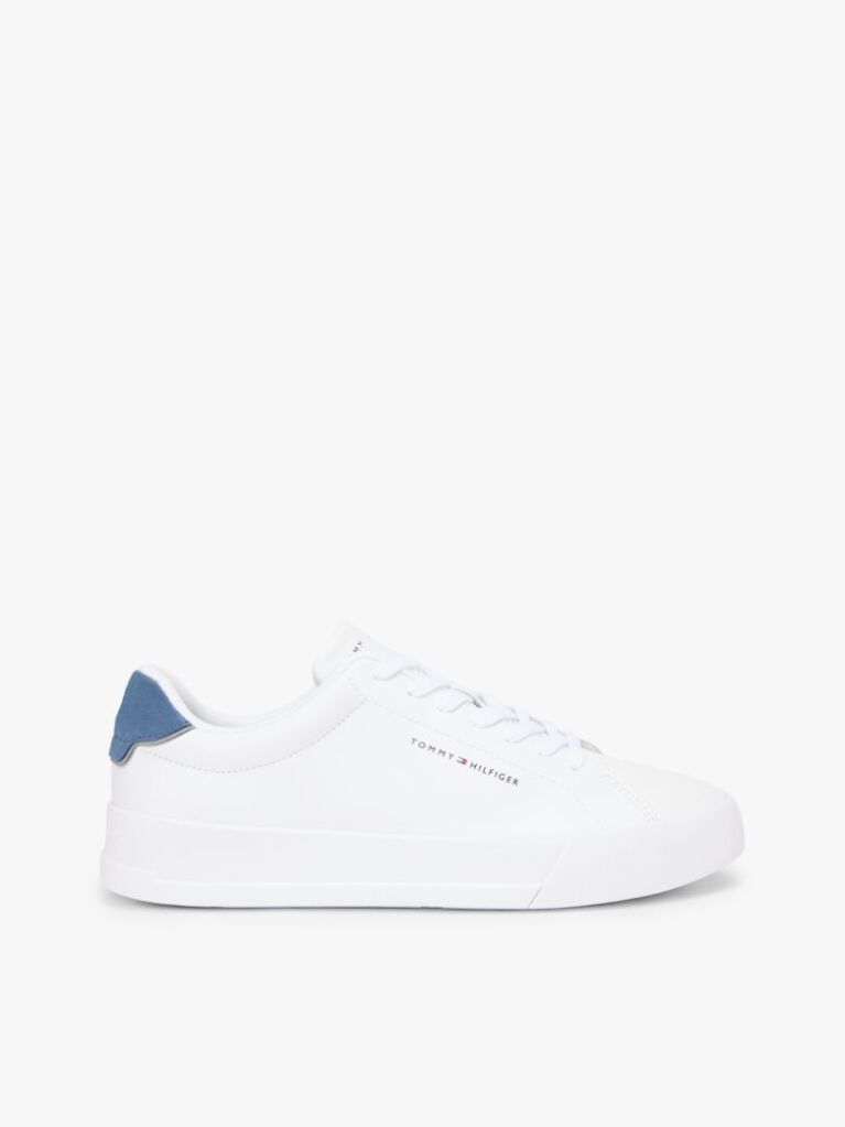 White Pebble Grain Court Trainers  Men