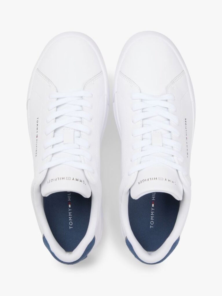 White Pebble Grain Court Trainers  Men