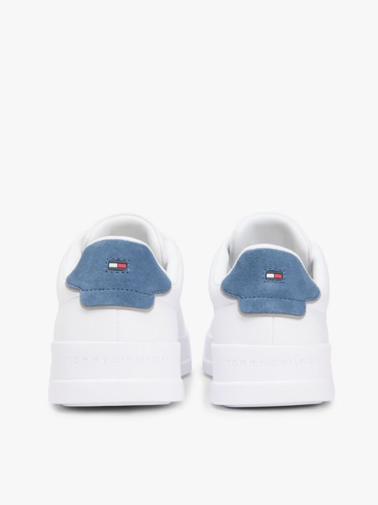 White Pebble Grain Court Trainers  Men