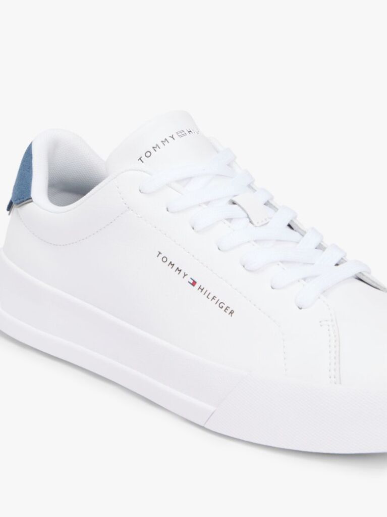 White Pebble Grain Court Trainers  Men