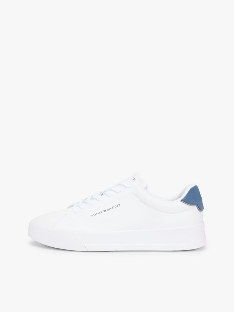 White Pebble Grain Court Trainers  Men