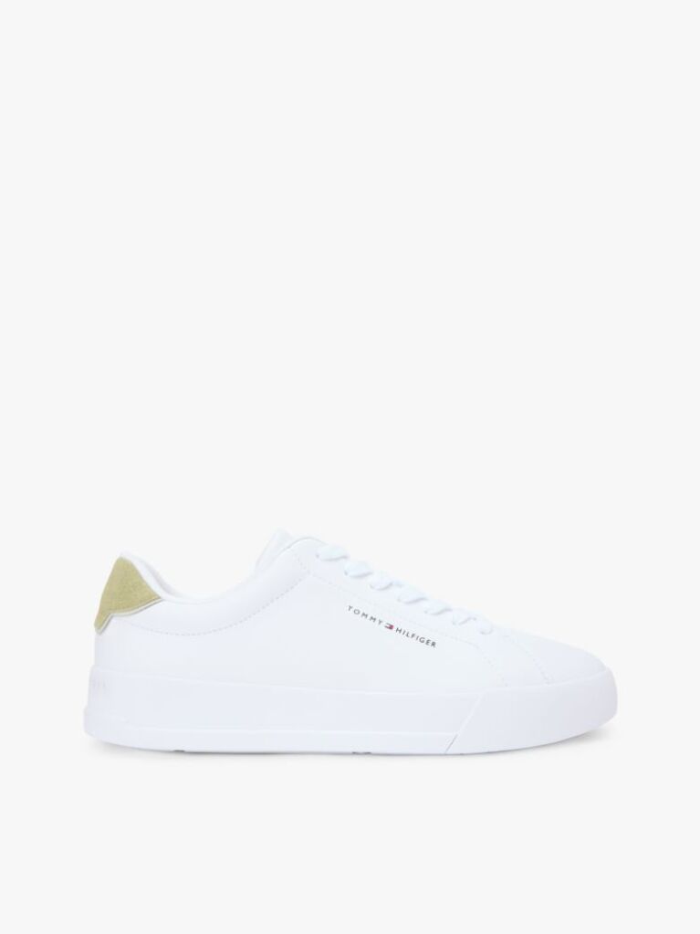 White Pebble Grain Court Trainers  Men