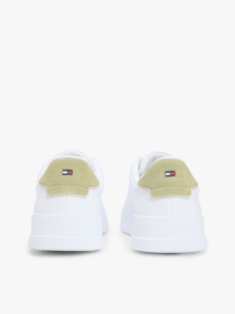 White Pebble Grain Court Trainers  Men