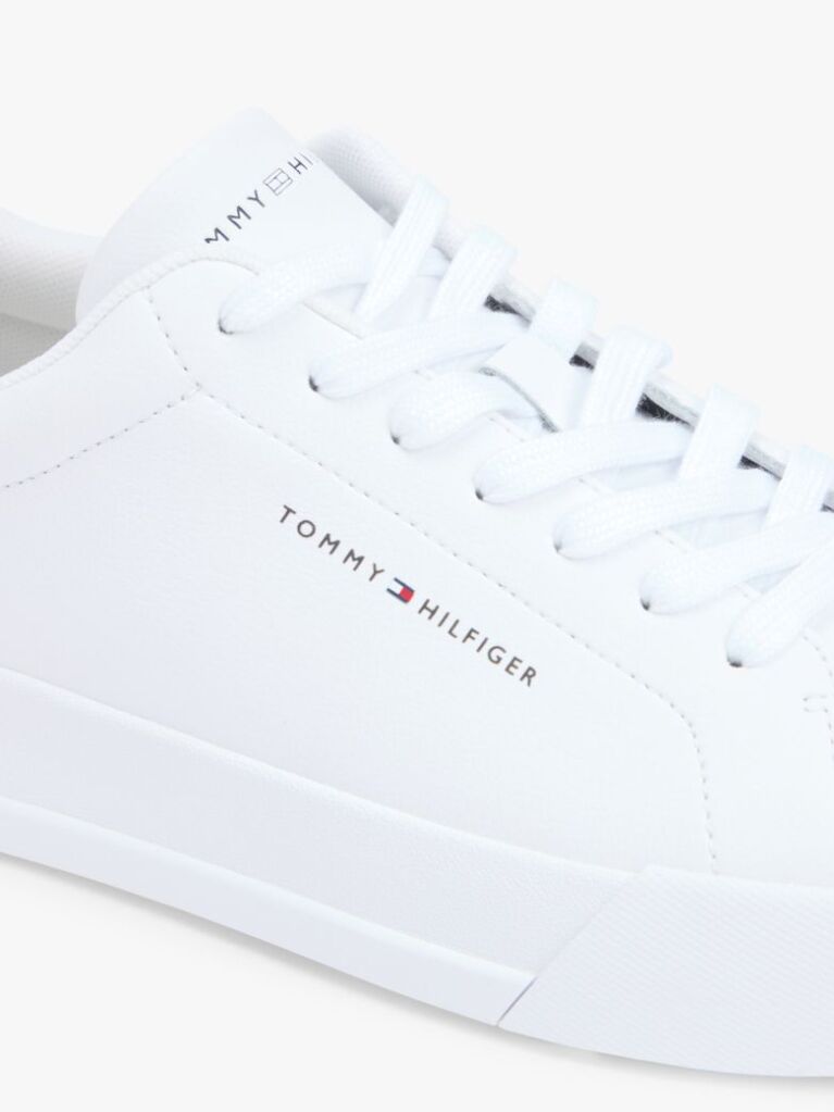 White Pebble Grain Court Trainers  Men