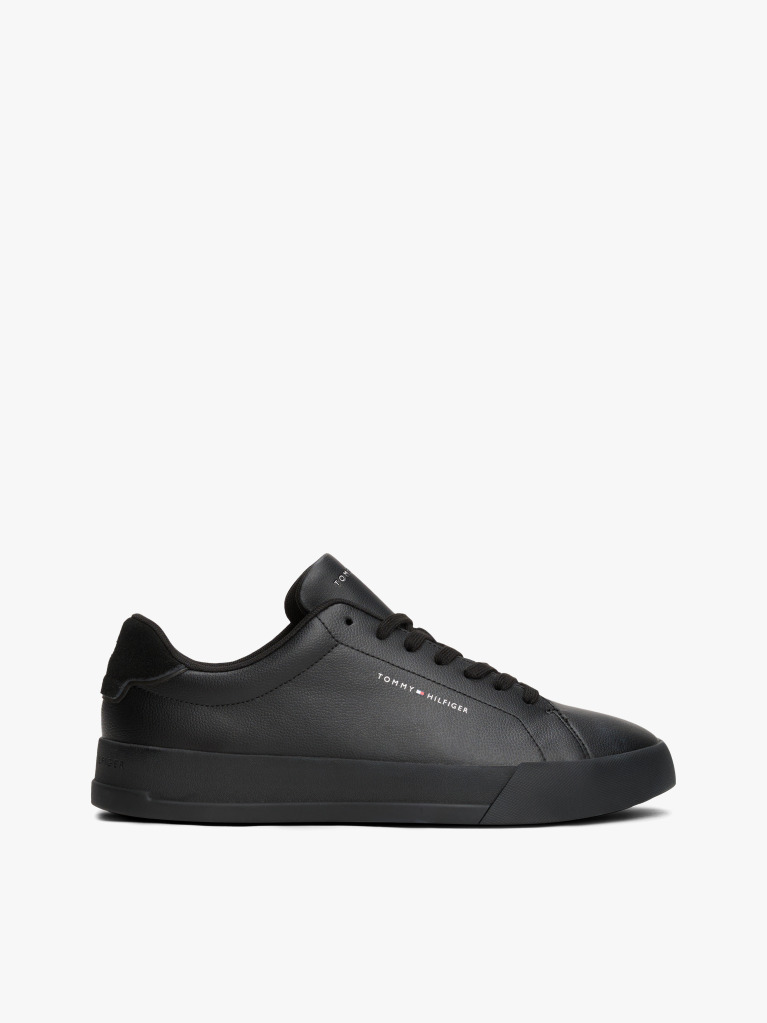 Black Pebble Grain Court Trainers  Men