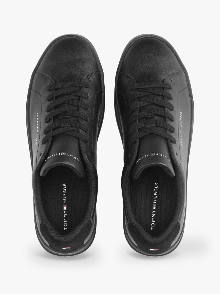 Black Pebble Grain Court Trainers  Men