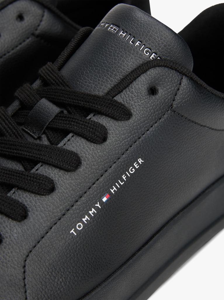 Black Pebble Grain Court Trainers  Men