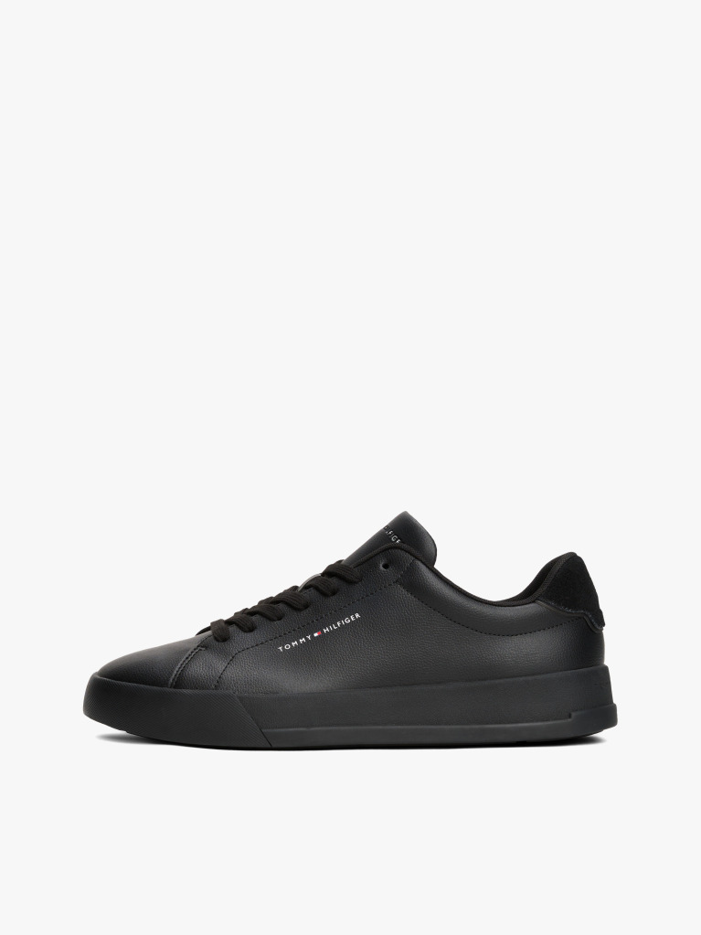 Black Pebble Grain Court Trainers  Men