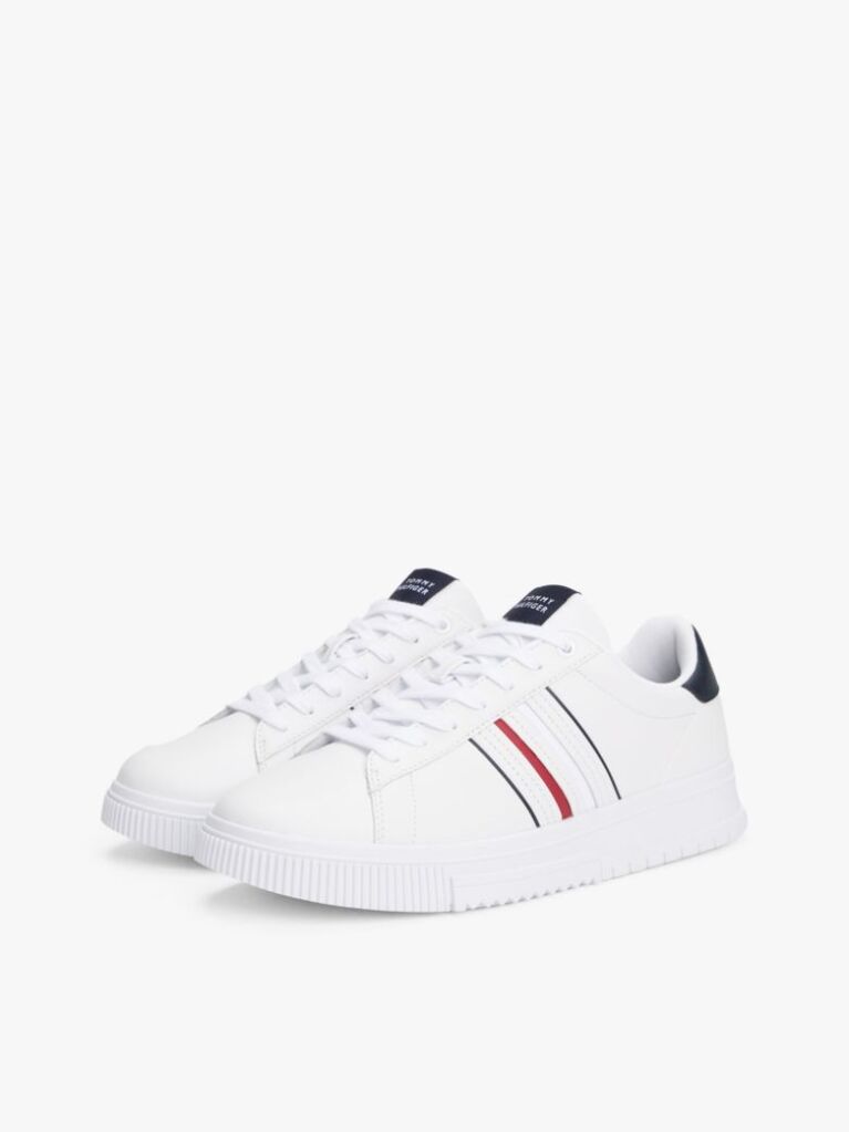Άσπρο Δερμάτινα Sneakers Με Ανάγλυφο Λογότυπο  Άνδρες