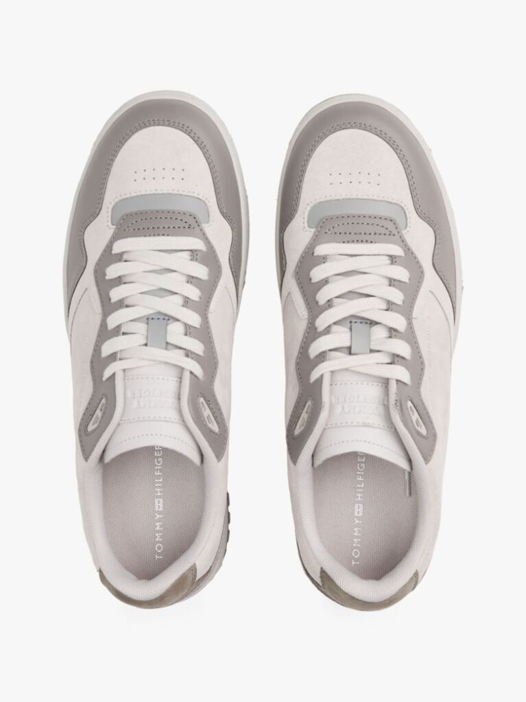 Grey Leather Mixed Texture Basketball Trainers  Men