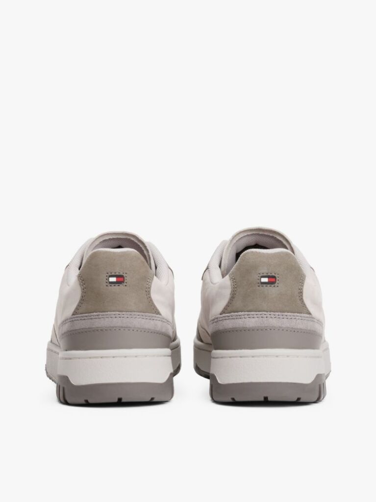 Grey Leather Mixed Texture Basketball Trainers  Men